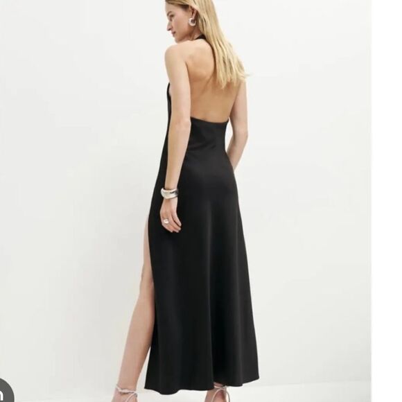 Reformation ‘Meral’ Black Satin Halter Dress Small NEW $298 - Picture 4 of 7